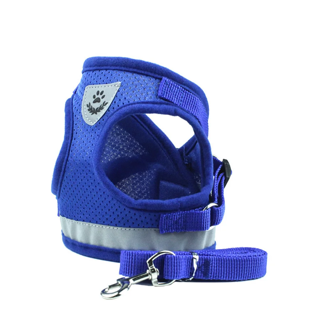 blue Ошейники, безопасный поводок для щенков, куртка для домашних животных, светоотражающая полосатая одежда для кошек, регулируемый поводок для собак, жилет для прогулок - Цвет: blue