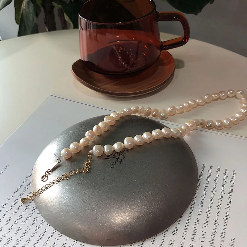 Peri'sbox, современное ожерелье из натурального пресноводного жемчуга, изысканное ожерелье-чокер из настоящего жемчуга в стиле барокко, подарок для нее с камнем на день рождения