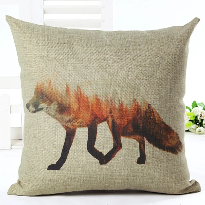 Квадратная декоративная подушка с изображением волка и лисы наволочки скрытая