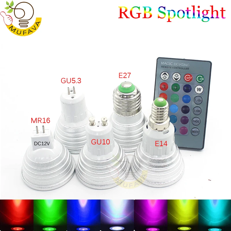 1 шт./лот 5 Вт 3 7 9 RGB лампа E27 GU10 GU5.3 Светодиодная для сцены 16 видов цветов дома 85 265 в