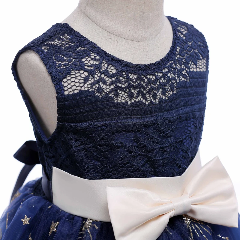 Dress for Girls Princess Flower Girl Bowknot Summer Tutu Wedding Birthday Party Dresses Stars Printed Lace Ball Gown | Детская одежда и