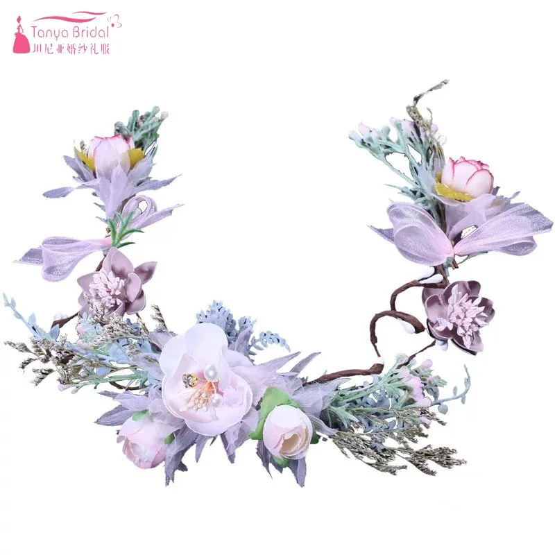 Women Bohemian Flower Headband Handmade Floral Party Wedding Wreath Bridal Headdress Hair Accessories DQG363