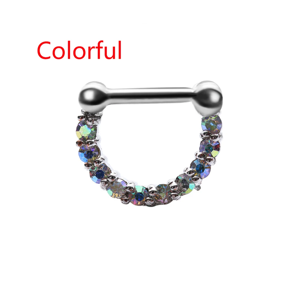 multicolor 1 шт унисекс кольцо для носа хирургическая сталь кубический цирконий перегородка Кликер кольцо для пирсинга Mujer Модные Украшения для тела - Окраска металла: multicolor