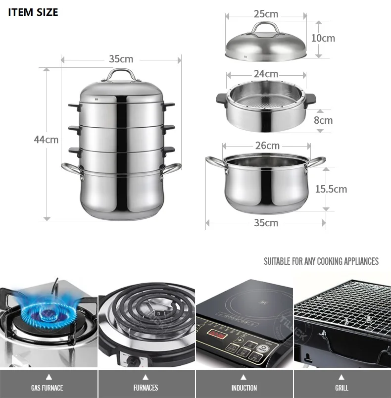 Пароварка из нержавеющей стали с двойным дном 4 слоя оригинальный 17 литров