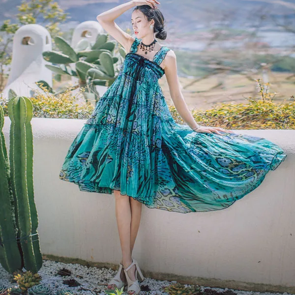 skirt Летние богемные шифоновые Цветочные цыганские boho женские макси длинные тюлевые юбки/комплект из двух предметов пляжная плиссированная юбка женская - Цвет: skirt