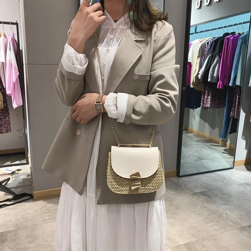 Женская сумка-мессенджер в стиле ретро с мини-замком на плечо летняя соломенная