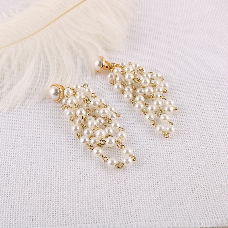 Модные Роскошные Имитация Жемчуга кисточкой серьги клипсы без пирсинг для