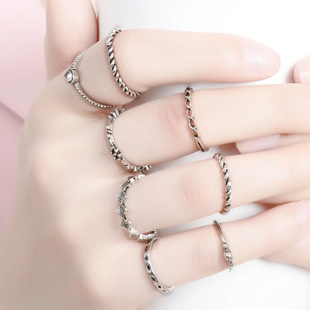 Набор женских спиральных колец с кристаллами 8 шт./компл. | Украшения и аксессуары