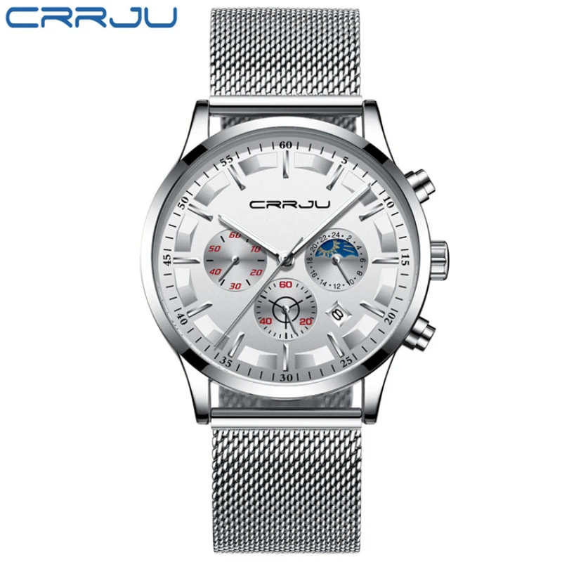 

CRRJU Mens Watches Top Luxury Brand Quartz Chronograph Watch Men Full Steel Business Waterproof Sport Watches Relogio Masculino
