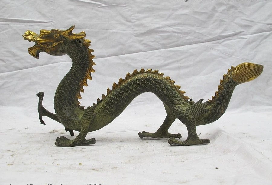 

Chinese Dynasty Feng Shui fly Dragon Bronze Copper Gilt Dragon Decor Statue