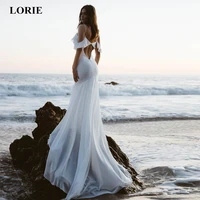lorie 2019 mermaid wedding dresses v neck spaghetti straps backless beach wedding dress chiffon long train vestido de noiva new