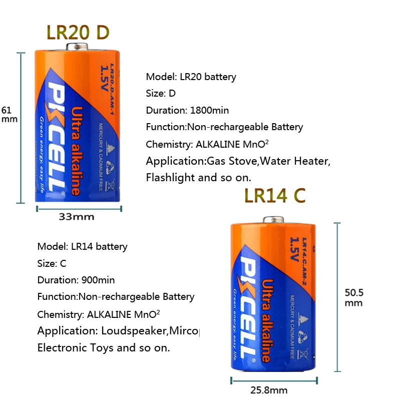 8 ячеек/4 карты щелочные батарейки PKCELL 1 5 В 4 ячейки LR14 с размером батареи + LR20 D