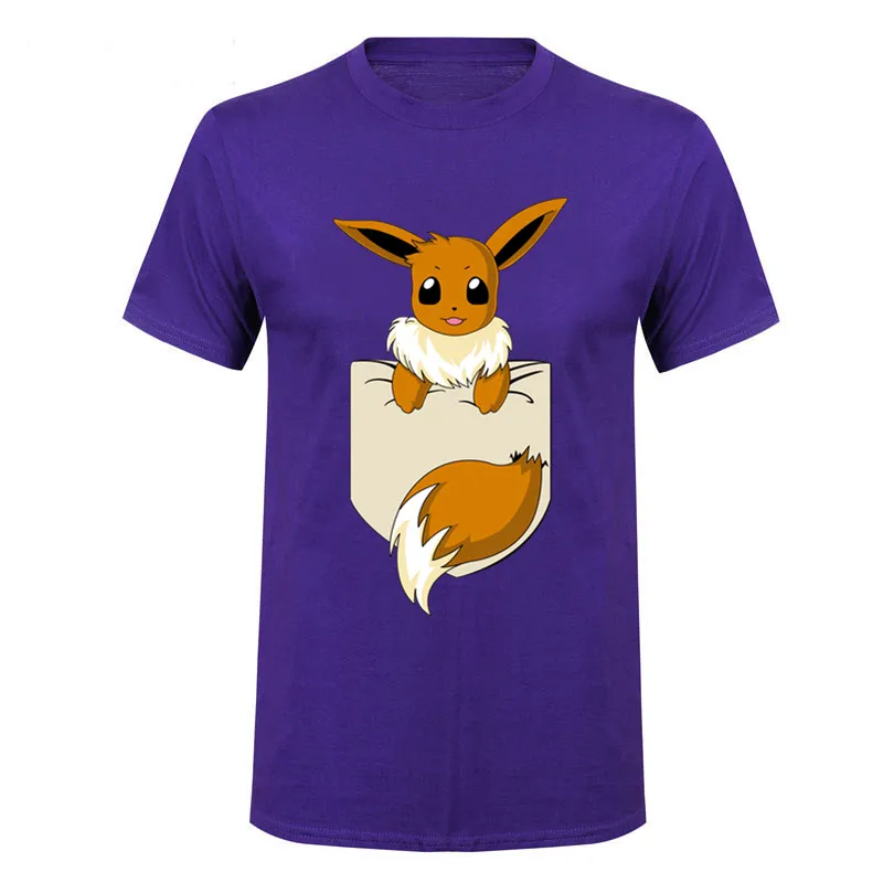 Kawaii Pocket fox футболка для мужчин милые футболки с покемоном Иви мужская коротким