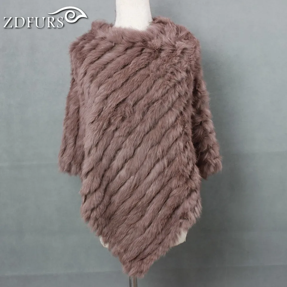 ZDFURS* Настоящий вязаный кроличий мех пончо обёрточная бумага пашмины шарфы женский вечерний пуловер натуральный кроличий мех шаль треугольная накидка