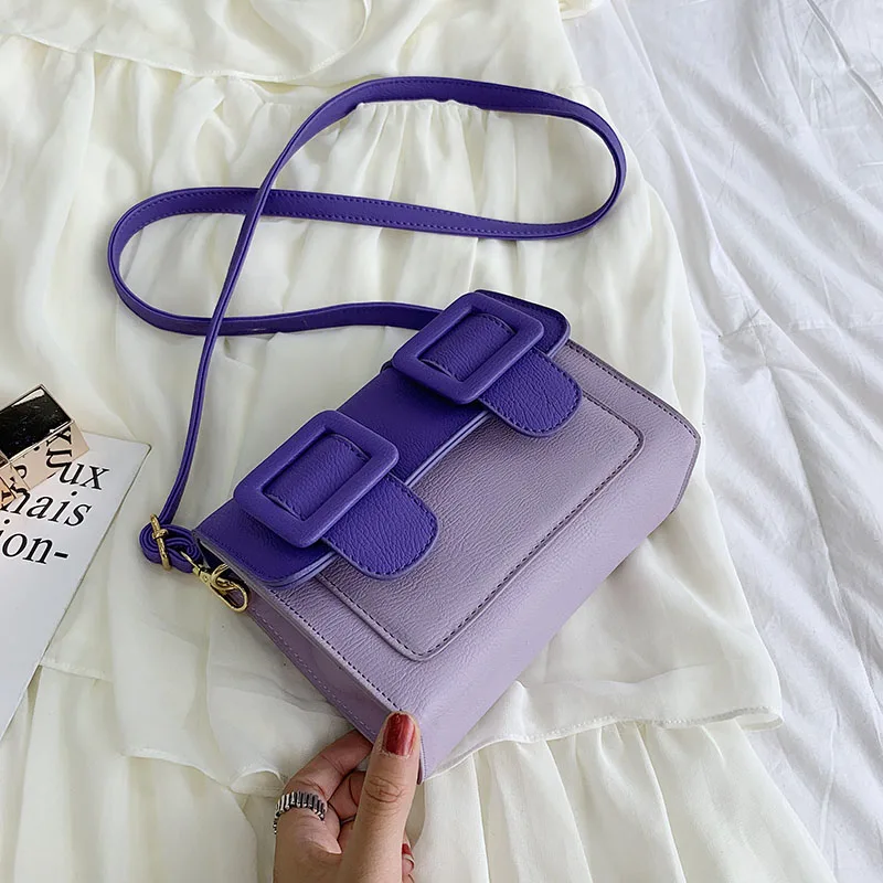 Large purple Кожаные сумки через плечо контрастного цвета для женщин, сумка для путешествий, модная простая сумка через плечо, женская сумка через плечо - Цвет: Large purple