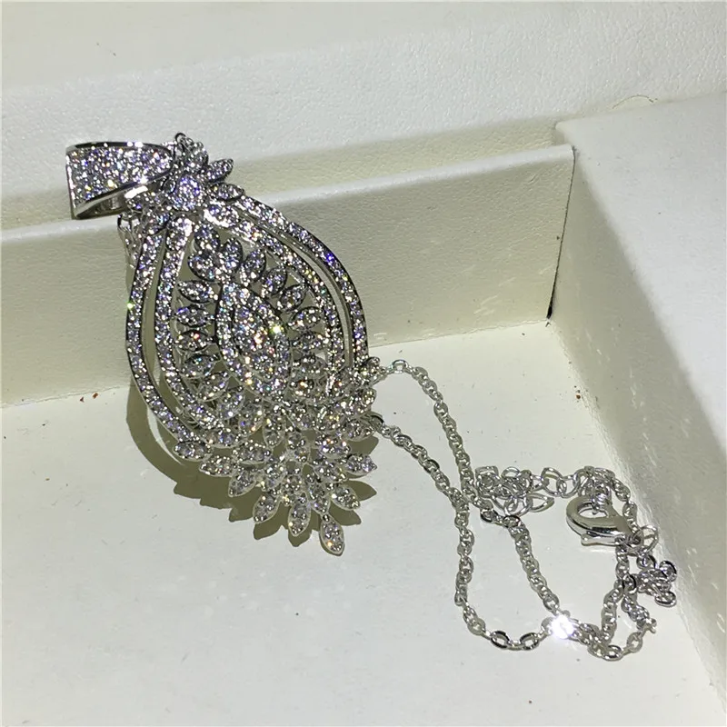 Vecalon Charm Flower pendant White Gold Filled AAAAA zircon Wedding Engagement Pendants with necklace for Women Bridal Jewelry | Украшения