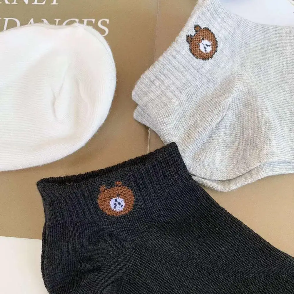 Women's Solid Color Boat Socks Bear Short Paragraph Sports Sweat-Absorbent Cotton Low To Help College Wind Cute | Женская одежда