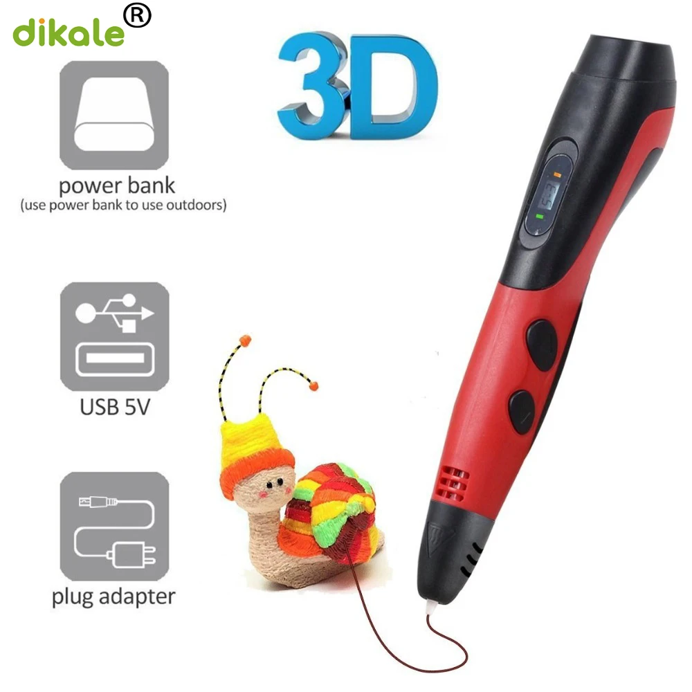 Dikale 3D Ручка 3d печать для рисования светодиодный дисплей DIY принтер ручка с 1x7 5 м