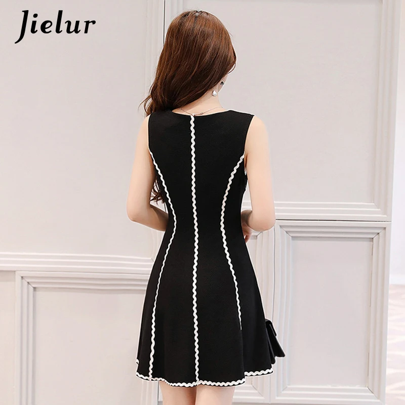 Jielur Elegant Stripe White Black Dress Set Autumn Classic Chic 2 Piece Women Korean Fashion Conjunto Feminino S-XL Dropship | Женская