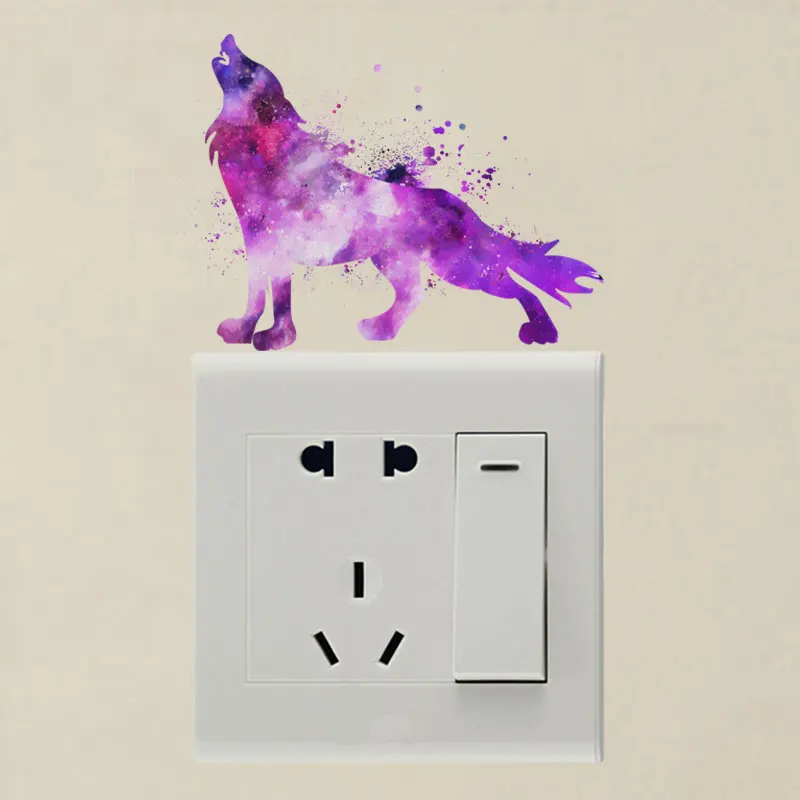 YOJA Elegant Purple Watercolor Halo Wolf Pattern Kids Room Bedroom Home Decor PVC Coloured Wall Sticker Switch Decals 8SS1048 | Дом и сад