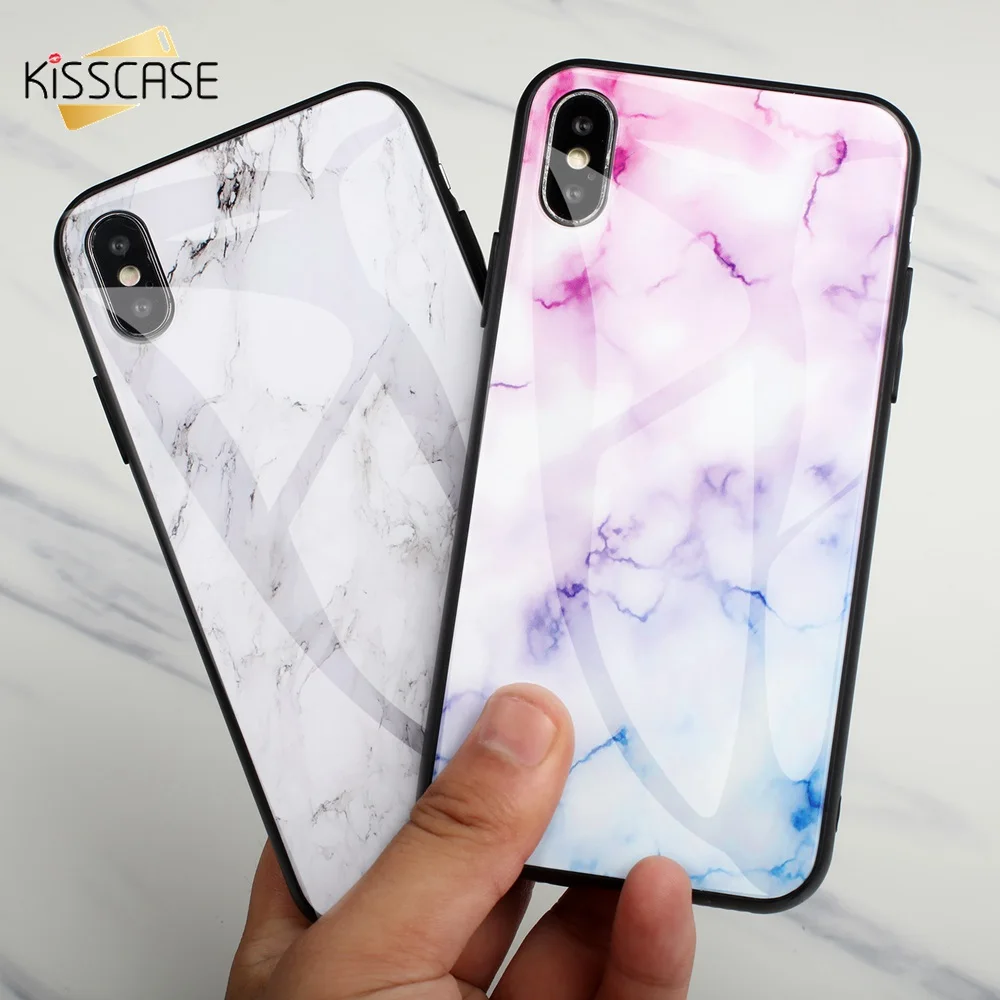 KISSCASE Marble Glass Phone Case For iPhone 7 X XR XS MAX 8 Matte Cases 6 6S Plus Tmepered Galss Back Cover Coque |