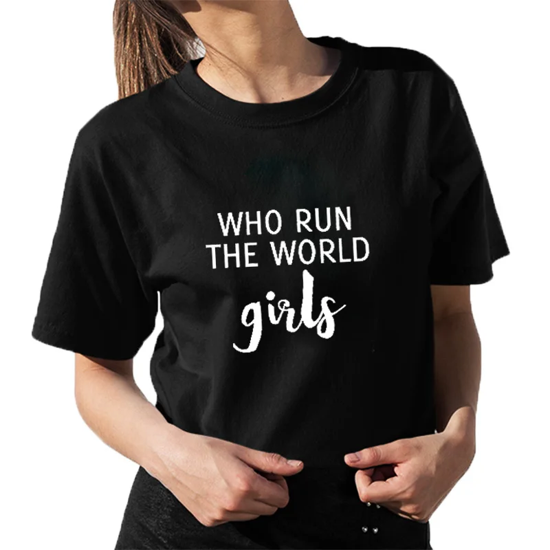 Женская футболка с надписью Who Run The World для девочек 100% хлопок повседневная женская