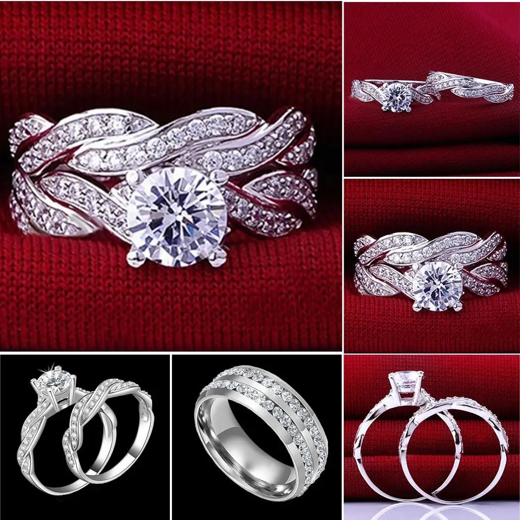 Мода широкий серебряный Обручение покрытием Свадебные Сияющие кольца