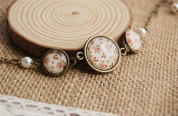 Винтажный цветочный принт искусственный жемчуг браслет ручной работы ювелирные