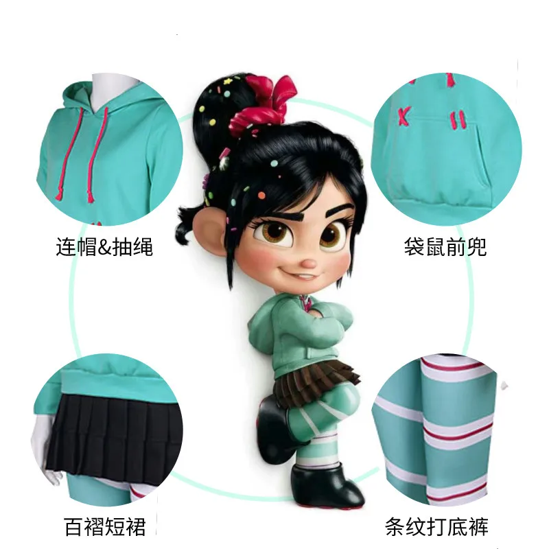 Детское платье для девочек толстовки с капюшоном Wreck-It Ralph костюм косплея Vanellope von
