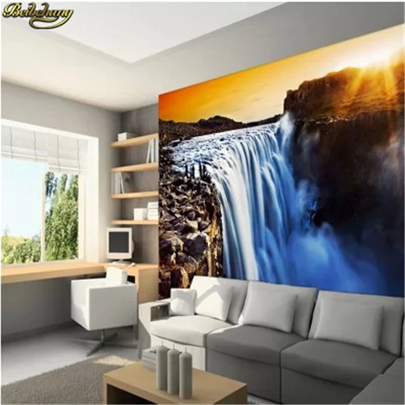 beibehang wall paper Custom photo stereoscopic wallpaper office sofa TV background golden waterfall 3d mural | Обустройство дома