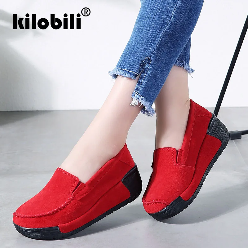 Kilobili/2019 г. весенние женские кроссовки на плоской платформе Кожаные Замшевые