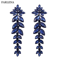 farlena jewelry leaf shape crystal rhinestones drop earrings for women wedding long bridal earrings