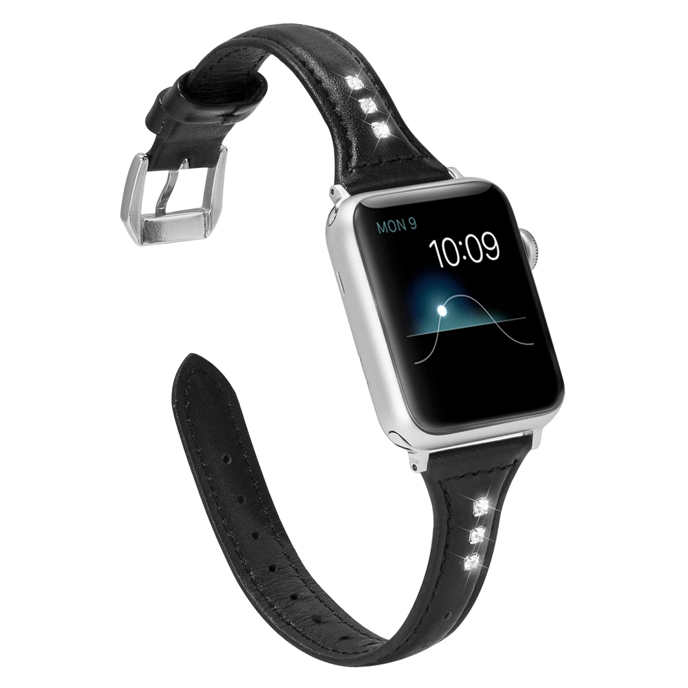 Роскошный Бриллиантовый ремешок со стразами для apple watch 44 мм 42 40 38 кожаный iWatch series 1