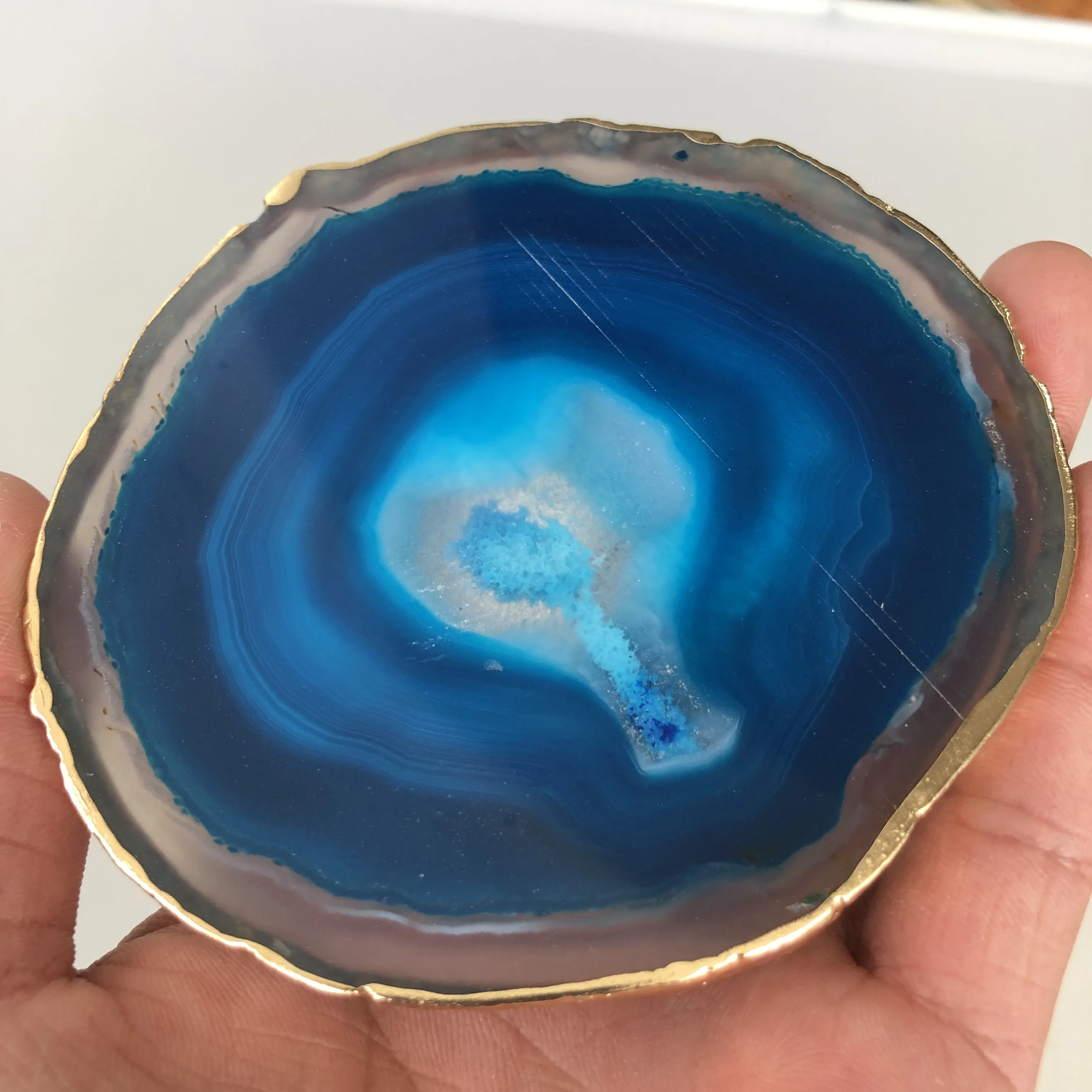95-100mm blue crystal agate plate Geode slice crystal mineral coasters heal