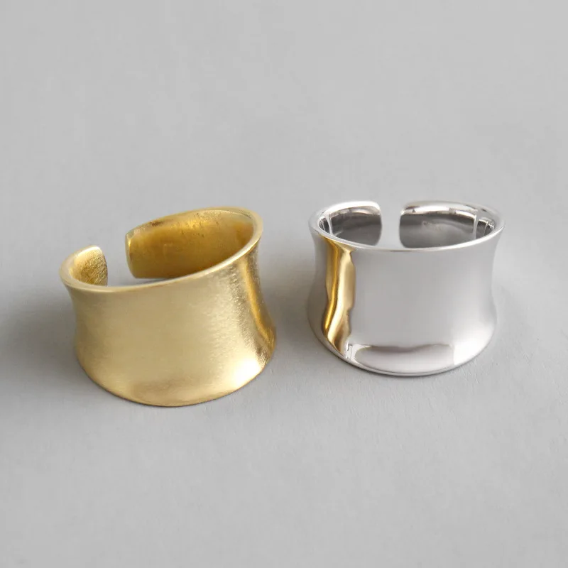 

S925 Sterling Silver OL style Open Ring For Women Irregular Geometry Smooth Wide Face Rings Punk Style Bijoux Femme