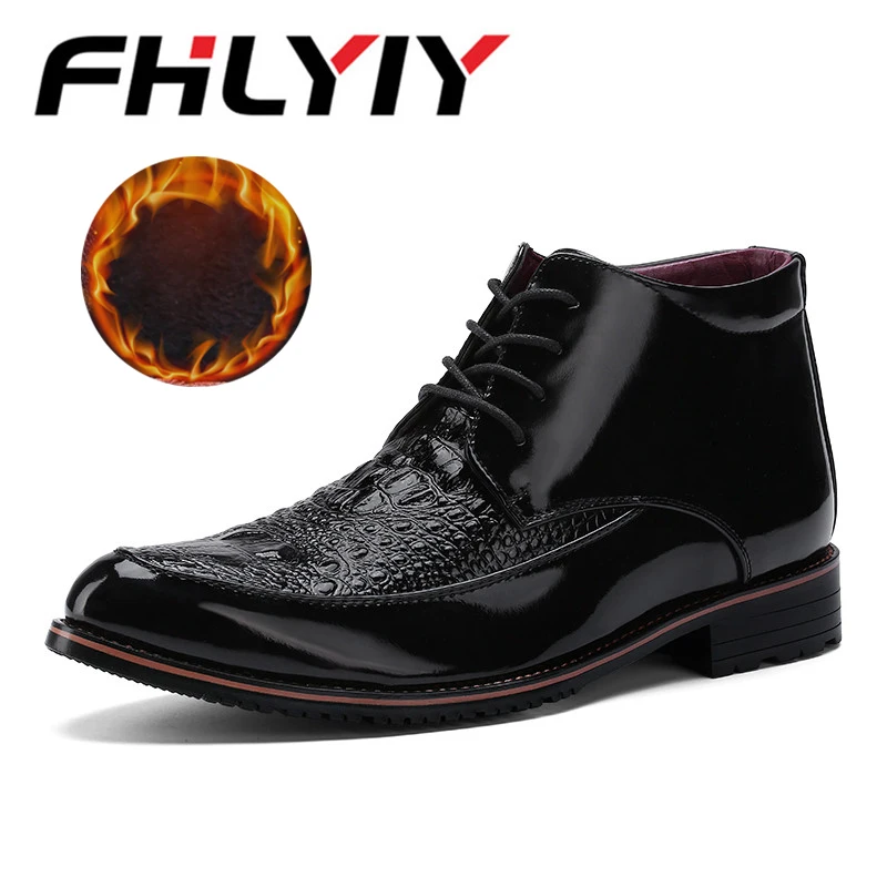 Мужская зимняя обувь черный Цвет Обувь на теплом меху кожаные ботинки для