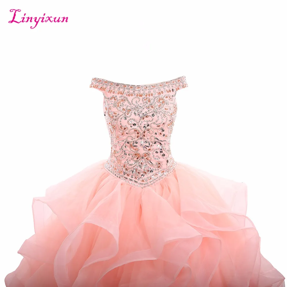 Linyixun реальное фото сексуальное бальное платье с кристаллами платья для Quinceanera