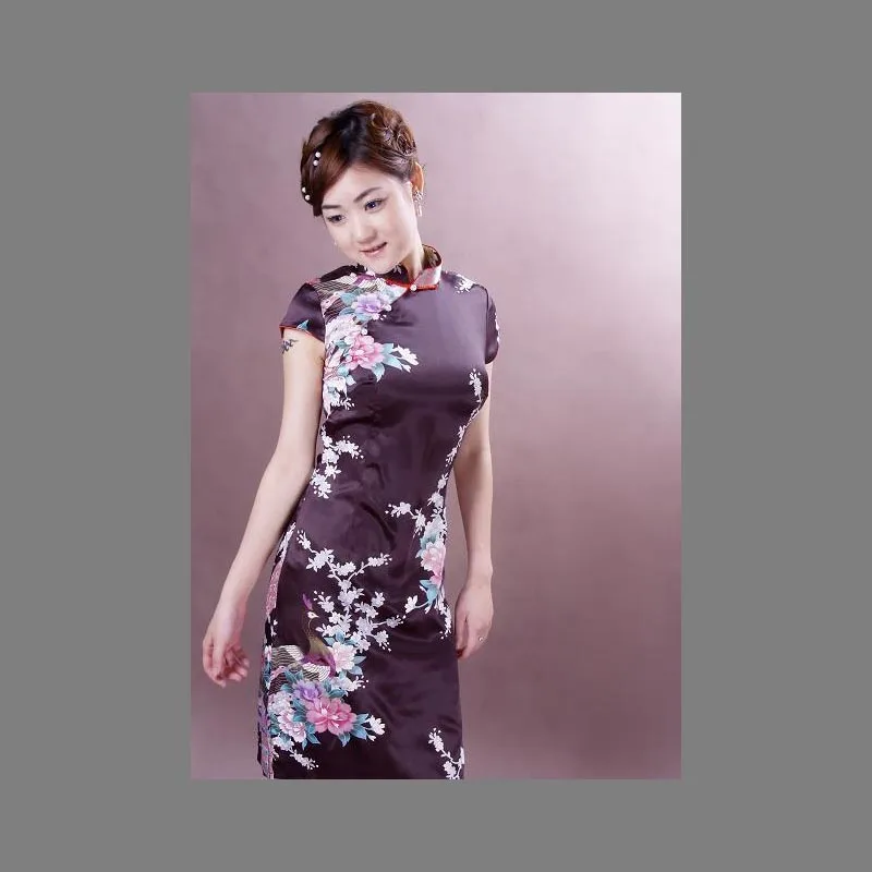

Chinese Traditional Dress Women's Silk Satin Mini Dress Size: S-2XL