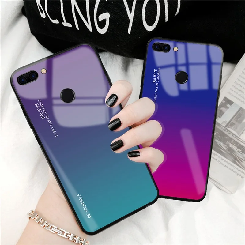 Градиентный чехол из закаленного стекла для OPPO R 17 11 9 Plus F 7 5 3 Find A83 Shell Aurora Colorful glass