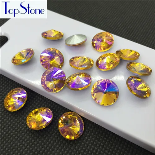 Topaz AB Цвета AB Кристалл Круглый Камень стеклянные риволи клей стразы для одежды камни аксессуары для украшения одежды стразы ремесла - Цвет: Topaz AB