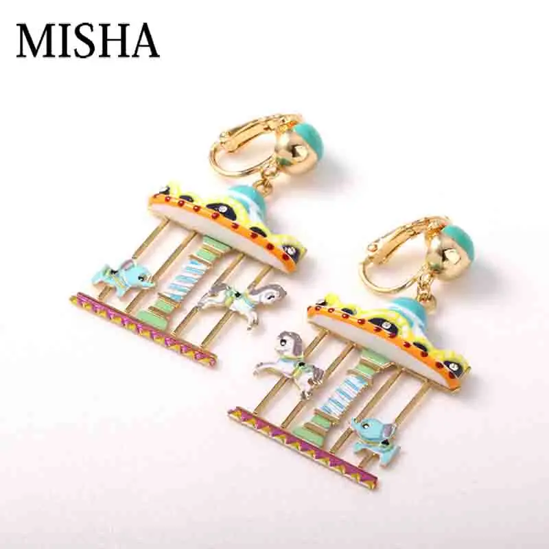 MISHA новые серьги для женщин Новинка карусель парка аттракционов эмалированная