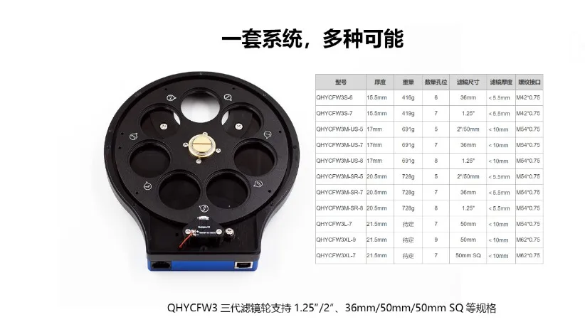 QHY CFW3-S 1,25 7ps Электрический фильтр колеса Электрический телескоп фильтр колеса