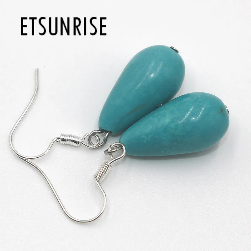Turquoises Gem Stone Beads Dangle Silver S925 Hook water drop earrings Fine Jewelry | Украшения и аксессуары