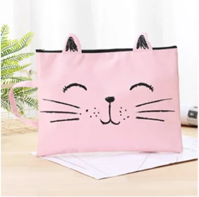 pink 1 шт. милый кот ткань папка для документов мешок A4 Сумки-холсты стационарных органайзер для бумаг сумка офисные и школьные принадлежности - Цвет: pink