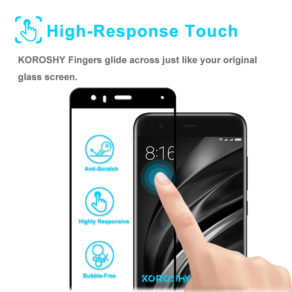 KOROSHY полное покрытие закаленное стекло для Xiaomi Mi6 Mi 6 M6 Pro Prime защита экрана без