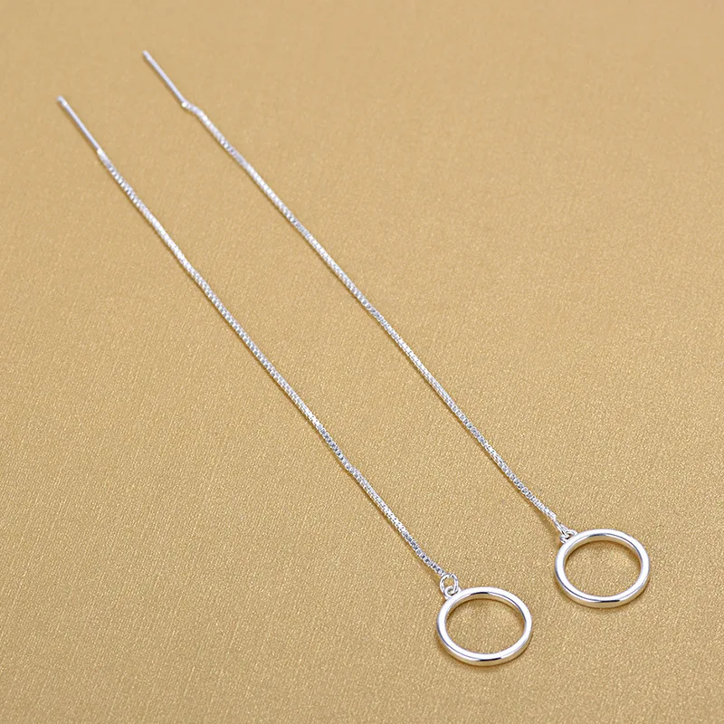 925 Sterling Silver Long Chain Earrings Simple Round Circle Tassel | Украшения и аксессуары