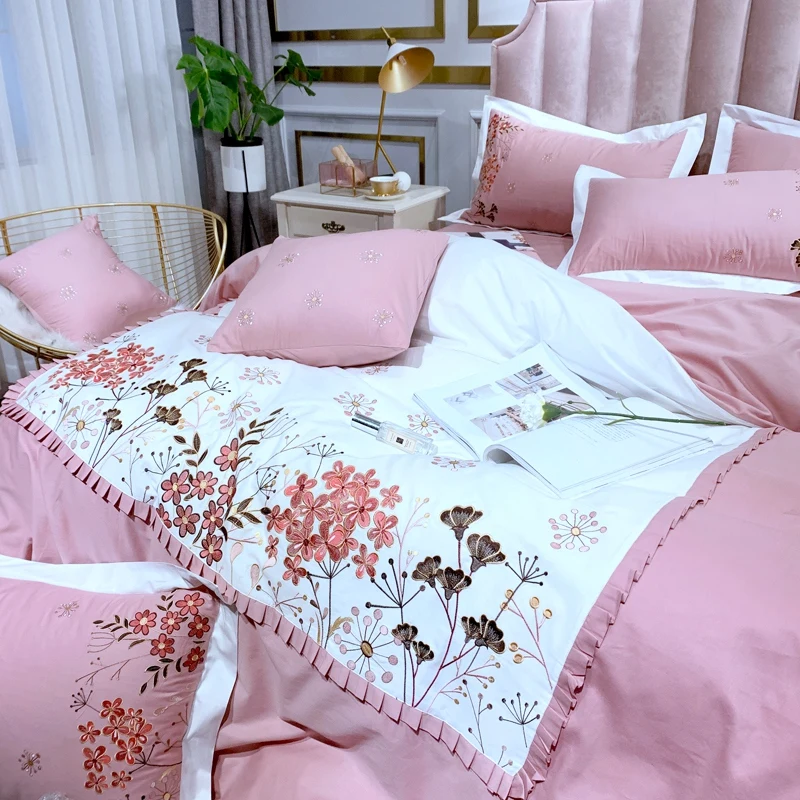 Набор пододеяльников для пуховых одеял с вышитыми цветами, 4 шт., хлопок, Ультра мягкий комплект постельного белья, простыня для кровати queen King
