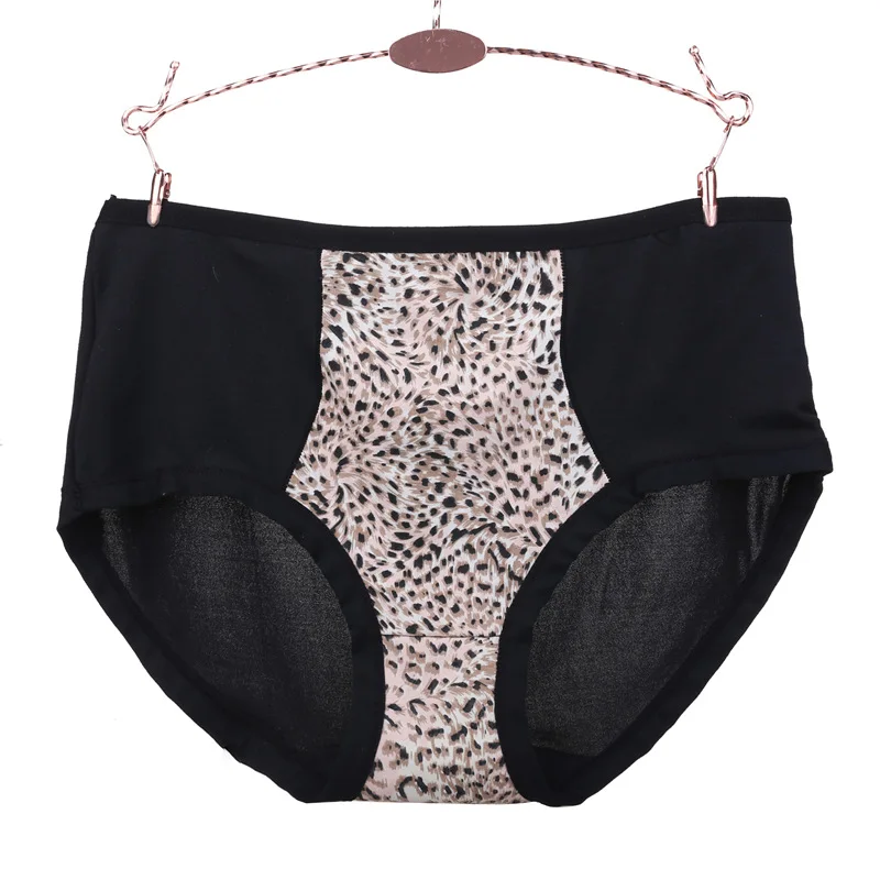 Plus Size European Sexy Leopard Briefs Mid Waist Cotton Lingerie Breathable Comfort Underwear Women Panties | Женская одежда