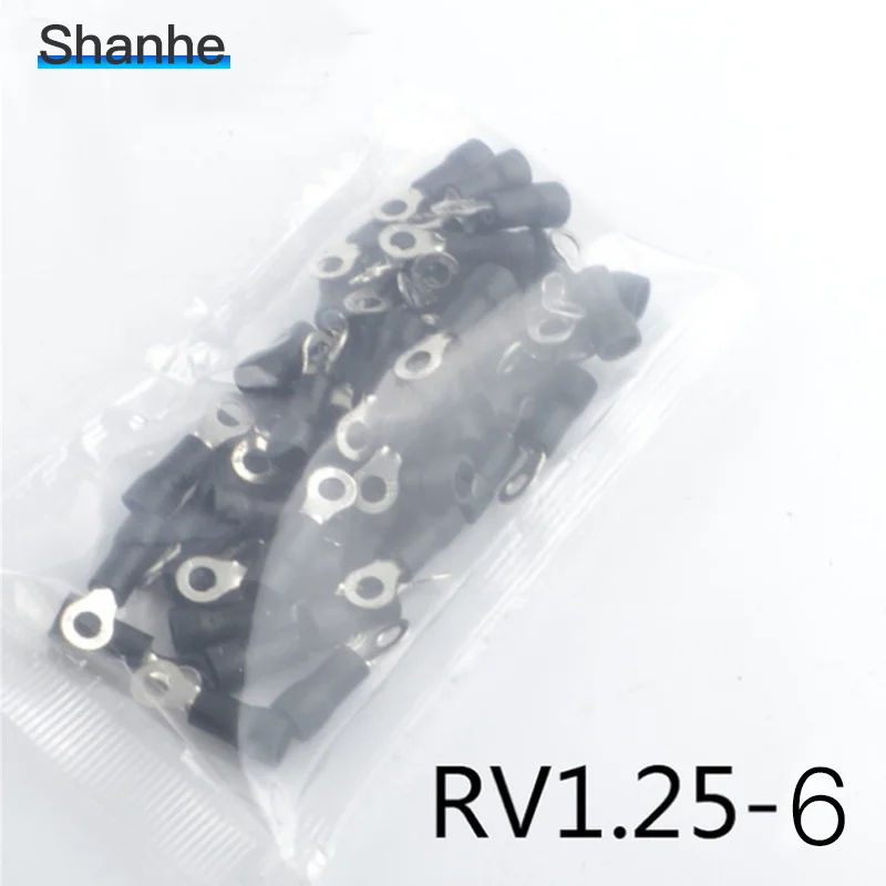RV1.25-6 изолированные кольцевые клеммы электрические обжимные соединители 50 шт - Цвет: Черный