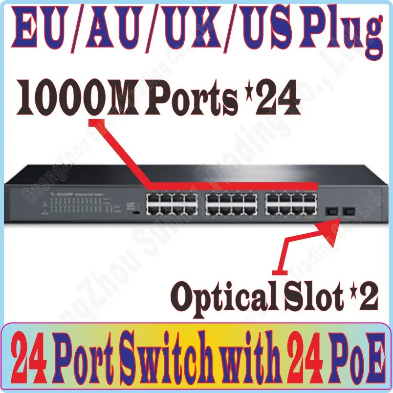 Max. PoE 375 Вт 26 портовые коммутаторы 24 портовый гигабитный коммутатор 1000 Мбит/с